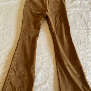 70s inspired camel colored corduroy flare pants
